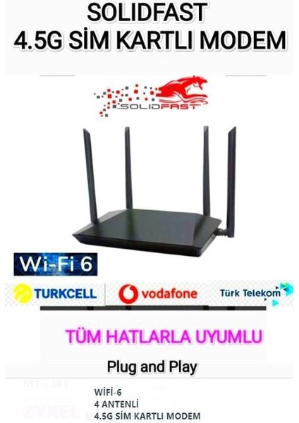 Solıdfast Wifi 6 4g Volte 1 Port Antenli Router 4 Anten SCT-LTE4G Wıfı 6 fiyatları