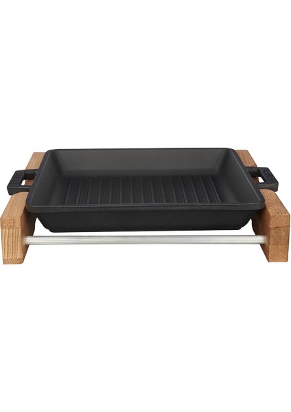 Metal Döküm Izgara Tava, Metal Kulplu, Ahşap Standlı, 26X26 cm fiyatları