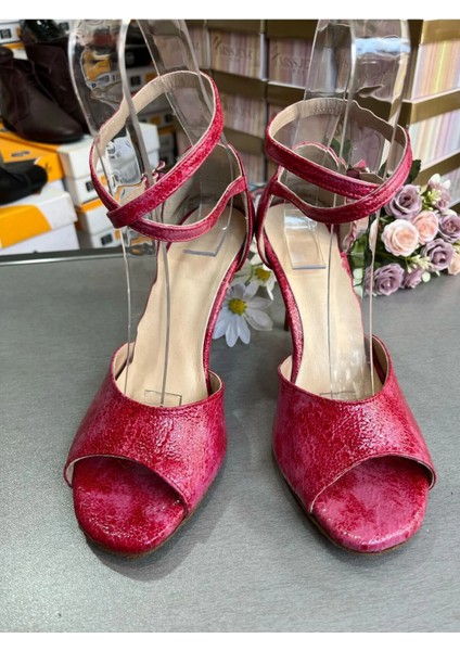 Kırmızıpembe Mermer Desen Kelebek Model Tango, Dans ve Salon Abiye Ayakkabısı 8,5 cm Topuk Boy