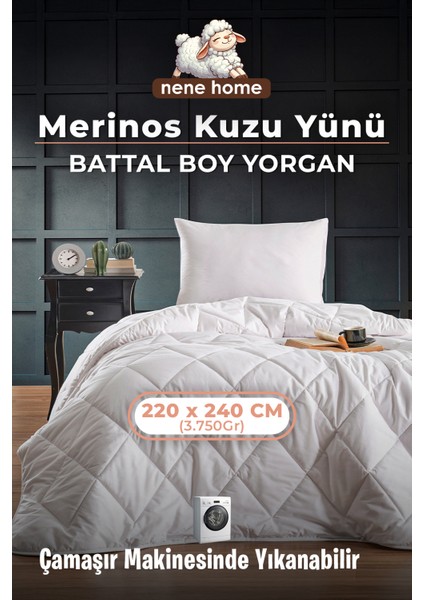 Battal Ebat Merinos Kuzu Yünü Yorgan (%100 Saf Merinos Kuzu Yünü) 220 x 240 cm Ebat, 3750 Gram