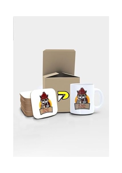 Tarz Kedi Tasarımlı Baskılı Kupa Bardak Seti, Eğlenceli Özel Hediye Mug