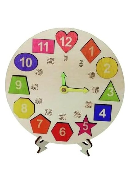 Ahşap Yap Boz Oyuncak Saat Puzzle Geometrik Şekilli