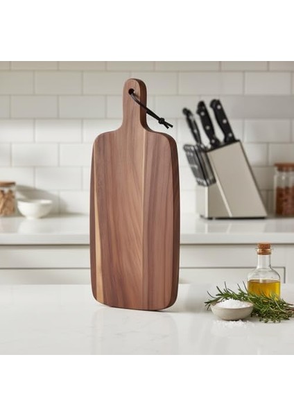 Akasya Ahşap Servis Tepsisi (45X15 Cm) | Uzun ve Ince Doğal Ahşap Sunumluk | Fincan, Bıçak, Baget Ekmek, Meze ve Şarküteri Tabağı (2 cm Kalınlık)