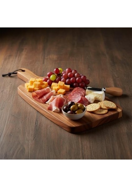 Akasya Ahşap Servis Tepsisi (45X15 Cm) | Uzun ve Ince Doğal Ahşap Sunumluk | Fincan, Bıçak, Baget Ekmek, Meze ve Şarküteri Tabağı (2 cm Kalınlık) modelleri