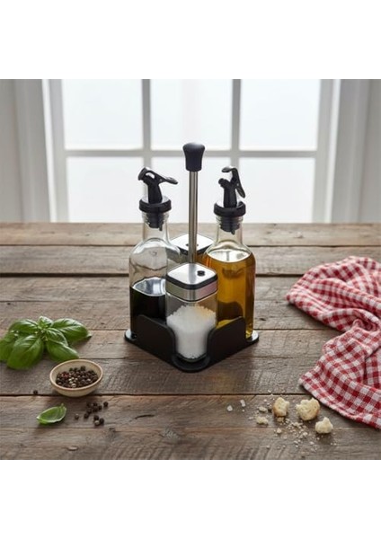 Dörtlü Baharatlık ve Yağlık Sirkelik Seti | Stantlı Tuzluk, Karabiberlik, Zeytinyağlık ve Sirkelik Takımı | Masaüstü Mutfak Seti 2 Adet 200 ml Yağlık, 2 Adet 100 ml Tuzluk Karabiberlik fiyatları