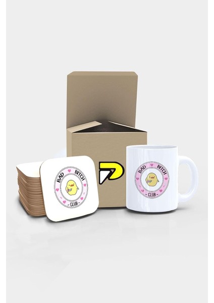 Belalı Civciv Bad Bitch Club Tasarımlı Baskılı Kupa Bardak Seti, Eğlenceli Özel Hediye Mug