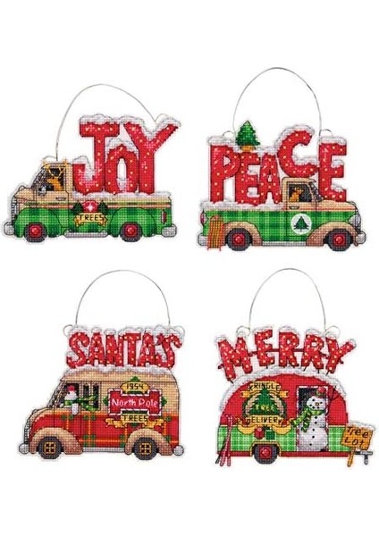 Tatil Kamyonu Süsleri Yeni Başlayanlar Için Sayılan Kanaviçe Seti, 14 Adet Plastik Tuval, 4 Parça fiyatları