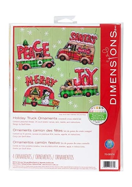 Tatil Kamyonu Süsleri Yeni Başlayanlar Için Sayılan Kanaviçe Seti, 14 Adet Plastik Tuval, 4 Parça modelleri