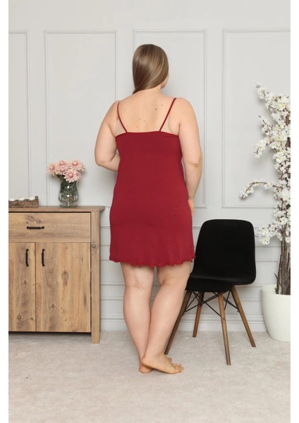 Moda Kadın Pamuklu Ip Askılı Büyük Beden Gecelik Bordo modelleri