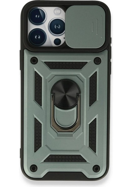 iPhone 15 Pro Max Kılıf Pars Lens Yüzüklü Silikon - Yeşil