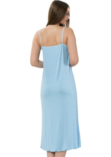 Moda Bayan Ip Askılı Uzun Gecelik Mavi fiyatları
