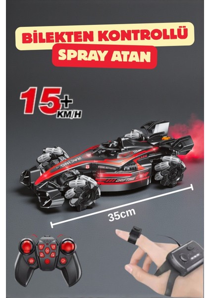 Uzaktan Kumandalı El Sensörlü LED Işıklı Buhar Atan 15 Km/h Yapan Drift Atan Formula 1 Yarış Arabası