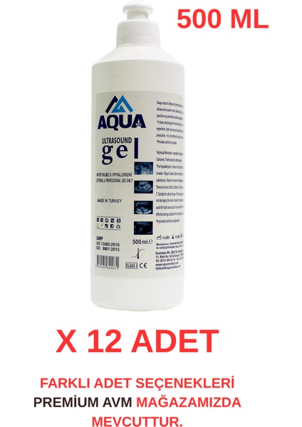 (12 Adet) Aqua 500 ml Ultrason Ekg ve Epilasyon Jeli | Cilt Dostu, Kokusuz, Hipoalerjenik