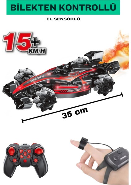 Uzaktan Kumandalı El Sensörlü LED Işıklı Buhar Atan 15 Km/h Yapan Drift Atan Formula 1 Yarış Arabası