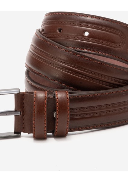 Hakiki Deri 3.5 cm Dikişli Erkek Klasik Kemer 517 Kahverengi modelleri