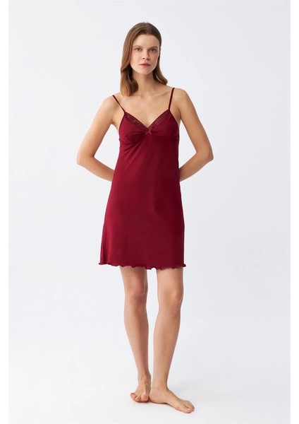 Moda Ip Askılı Penye Gecelik Bordo