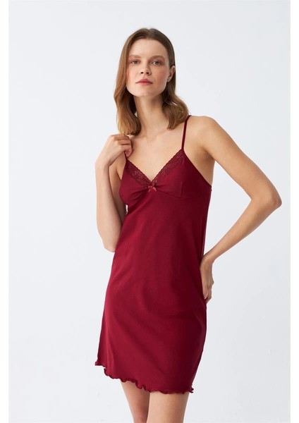 Moda Ip Askılı Penye Gecelik Bordo modelleri