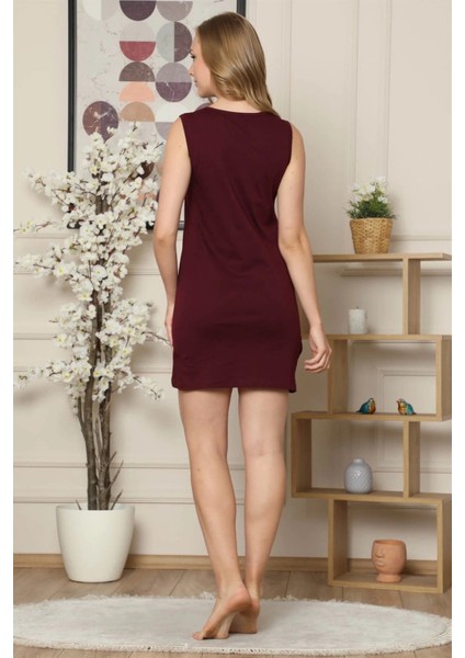 Moda Kalın Askılı Penye Gecelik Bordo modelleri