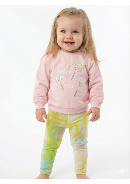 Sweet To Sleep Yazılı Şeker Desenli Kız Bebek Taytlı Takım 0-3 / 3-6 / 6-9 Ay