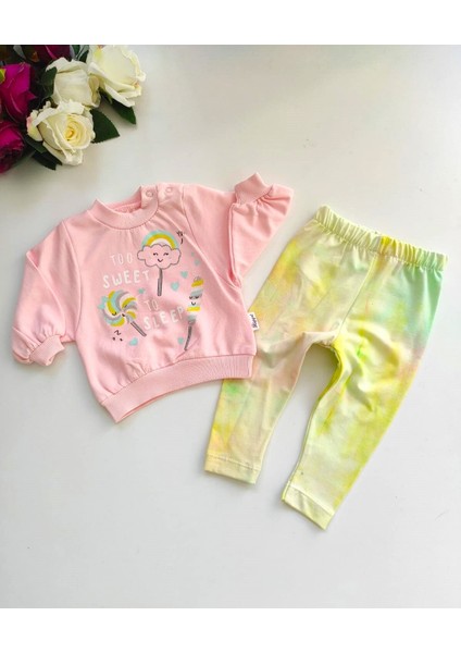 Sweet To Sleep Yazılı Şeker Desenli Kız Bebek Taytlı Takım 0-3 / 3-6 / 6-9 Ay modelleri