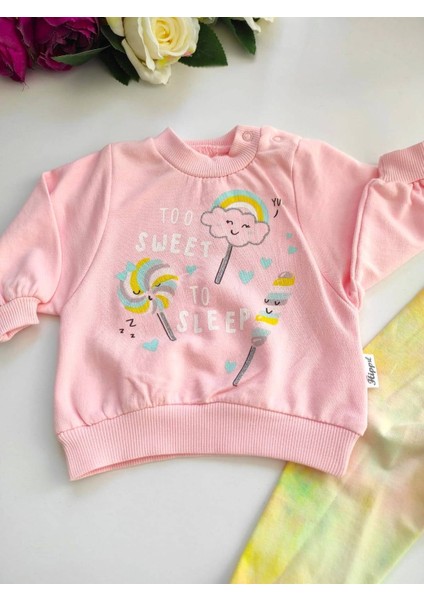 Sweet To Sleep Yazılı Şeker Desenli Kız Bebek Taytlı Takım 0-3 / 3-6 / 6-9 Ay fırsatları