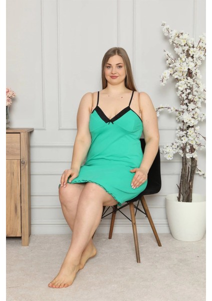 Moda Kadın Pamuklu Ip Askılı Büyük Beden Gecelik Yeşli fiyatları