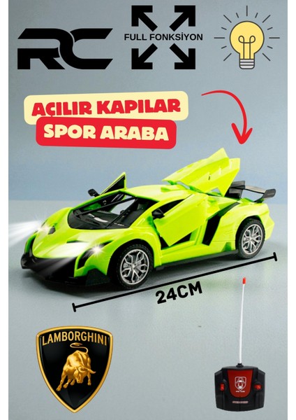 Uzaktan Kumandalı Full Fonksiyon Şarjlı Işıklı Kapısı Açılan Lamborghini Spor Araba 24CM modelleri