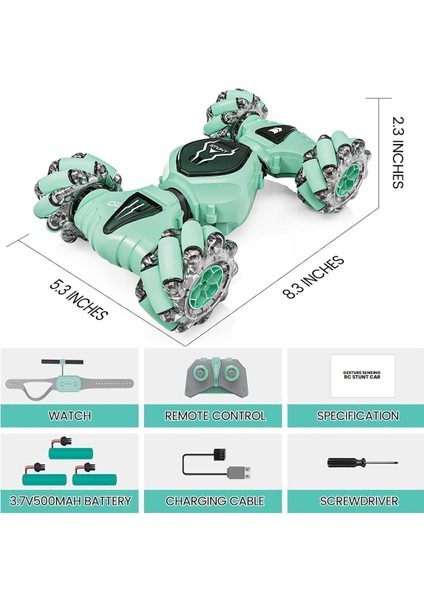 Şarjlı El Sensörlü Akrobat Araba 25CM - Bilekten Kontrollü Uzaktan Kumandalı Full Fonksiyon Araba