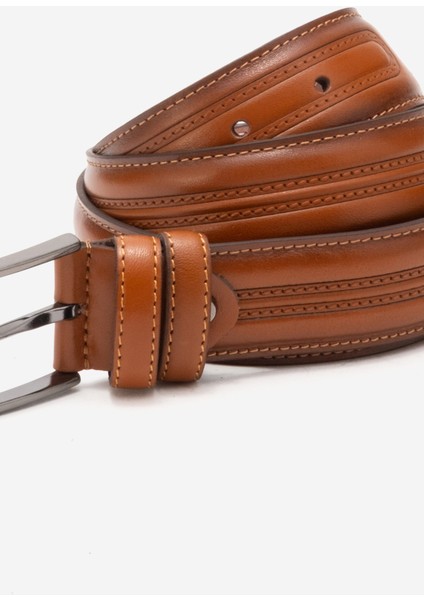 Hakiki Deri 3.5 cm Dikişli Erkek Klasik Kemer 517 Taba modelleri