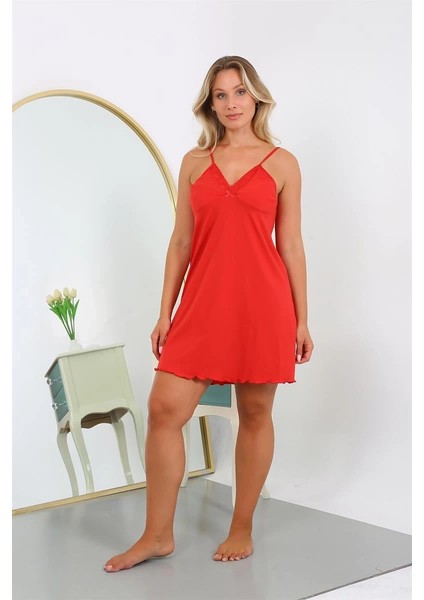 Moda Kadın Pamuklu Ip Askılı Büyük Beden Gecelik Kırmızı fırsatları