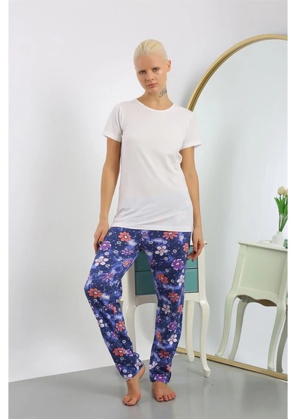 Moda Kadın Pamuklu Alt Pijama Lacivert