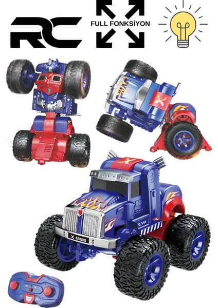 Uzaktan Kumandalı Şarjlı Işıklı Yüksek Hızlı Robota Dönüşen Transformers Optimus Prime Araba 19CM