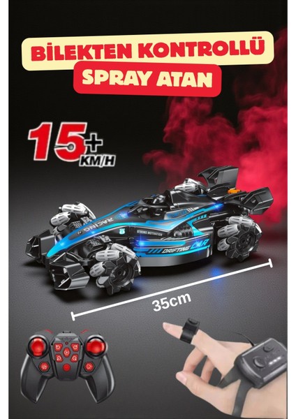 Uzaktan Kumandalı El Sensörlü LED Işıklı Buhar Atan 15 Km/h Yapan Drift Atan Formula 1 Yarış Arabası