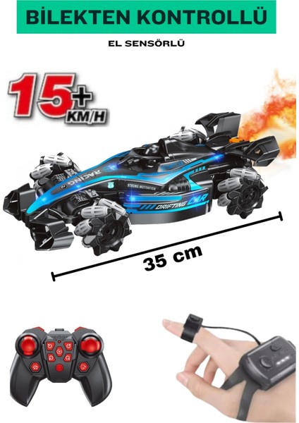 Uzaktan Kumandalı El Sensörlü LED Işıklı Buhar Atan 15 Km/h Yapan Drift Atan Formula 1 Yarış Arabası