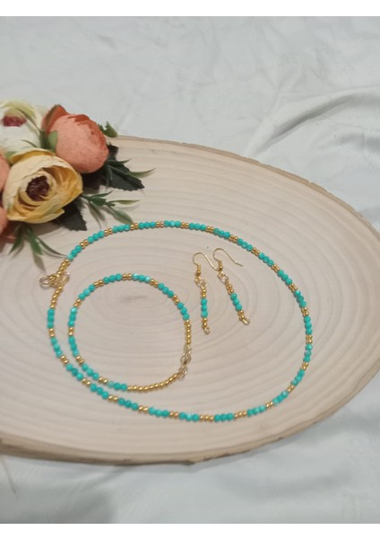 Mavi Sedef Kolye, Bileklik ve Küpe Takı Seti