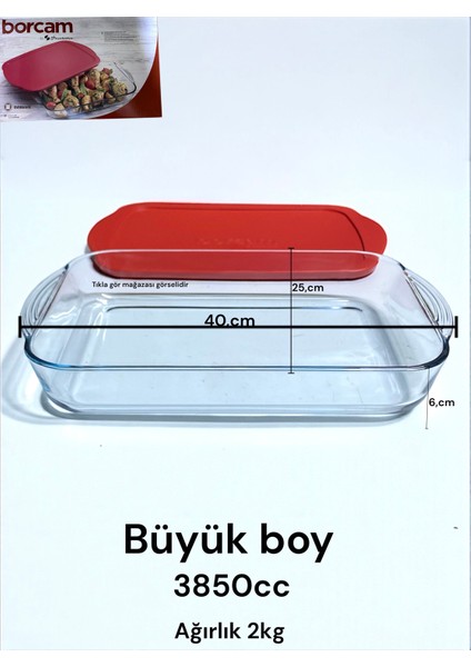 Büyük Borcam Fırın Tepsi Cam Kek Kalıbı Borcam Yemek Tepsisi Büyük Boy Kapaklı Dikdörtgen Tepsi