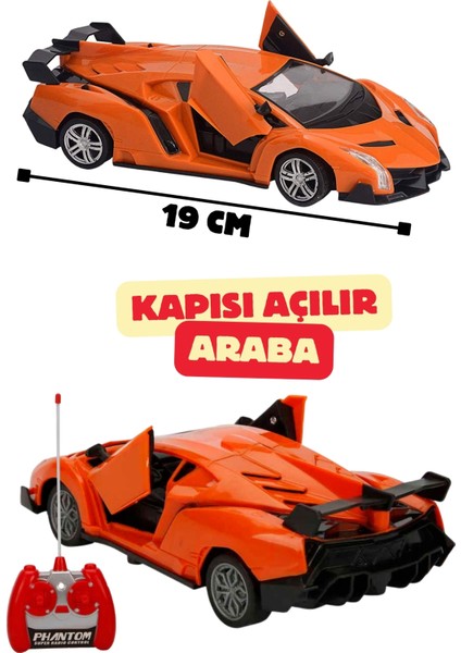 Uzaktan Kumandalı Full Fonksiyon Kapıları Açılabilir Işıklı Spor Araba 19 cm
