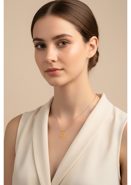 Mmif Okyanus Dalgası Kolye Ucu Altın Renk ve Gümüş Kaplama Kolye Kadın 46 cm