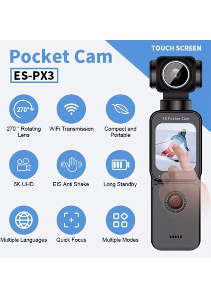 5K Ultra Hd Aksiyon Kamerası Ultra Stabil Çekim, Anti-Shake Teknolojisi Wifi Yüz Izleme Vlogging Kamera indirimleri