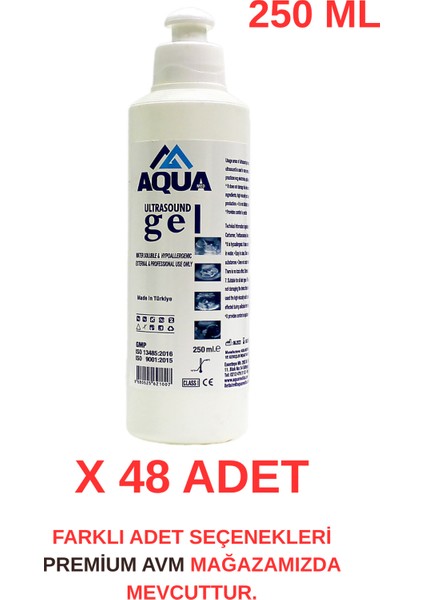 (48 Adet) Aqua 250 ml Ultrason Ekg ve Epilasyon Jeli | Cilt Dostu, Kokusuz, Hipoalerjenik