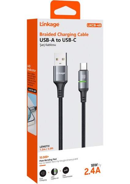 Lkcb-48 Usb-A To Usb-C 18W 2.4A 1.2 Metre LED Göstergeli Şarj Kablosu fiyatları