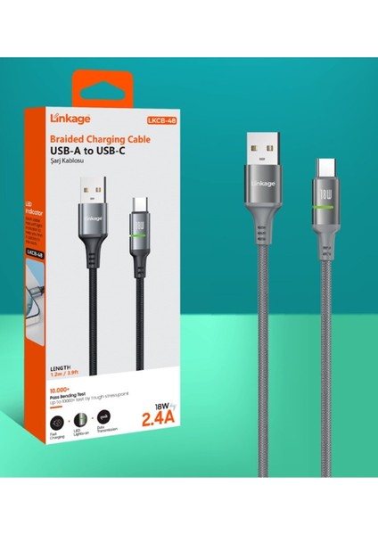 Lkcb-48 Usb-A To Usb-C 18W 2.4A 1.2 Metre LED Göstergeli Şarj Kablosu modelleri