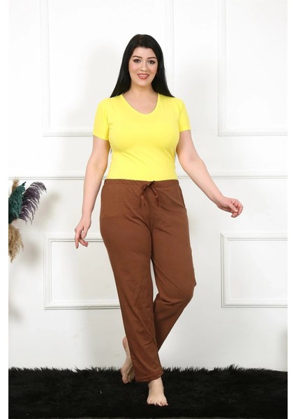 Moda Kadın Pamuklu Büyük Beden Alt Pijama Kahve modelleri