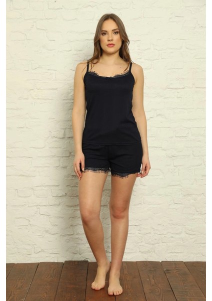 Moda Kadın Ip Askılı Şortlu Pijama Takım Lacivert fiyatları