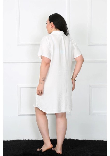 Moda Büyük Beden Dokuma Düğmeli Beyaz Tunik Gecelik fırsatları