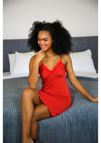 Moda Ip Askılı Penye Gecelik Kırmızı modelleri