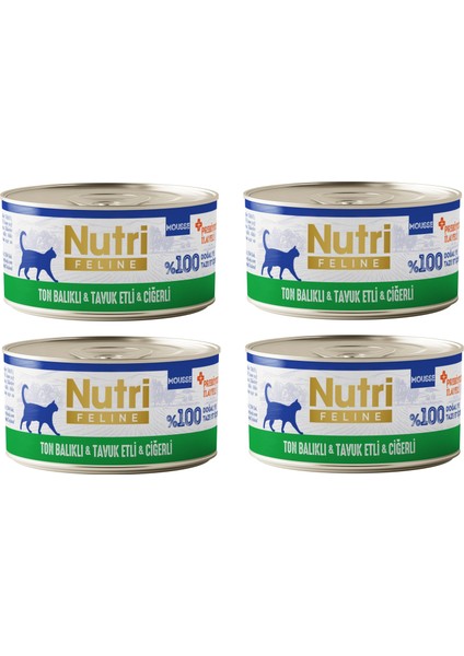 Ton Balıklı, Tavuk ve Ciğerli Mousse Tahılsız Yetişkin Kedi Konservesi 70 Gr. x 4 Adet