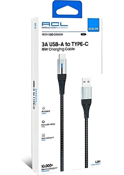 Ack-99 3A 15 Watt 1.2mt LED Işıklı Şarj Kablosu