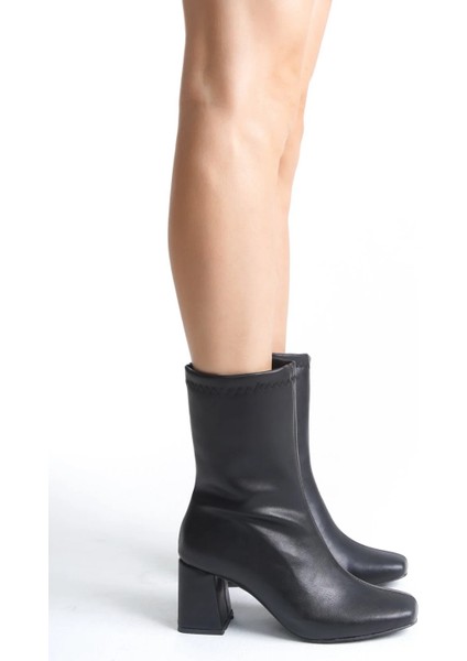Siyah Kadın Küt Burun Topuklu Bot Orta Bot Yandan Fermuarlı fiyatları