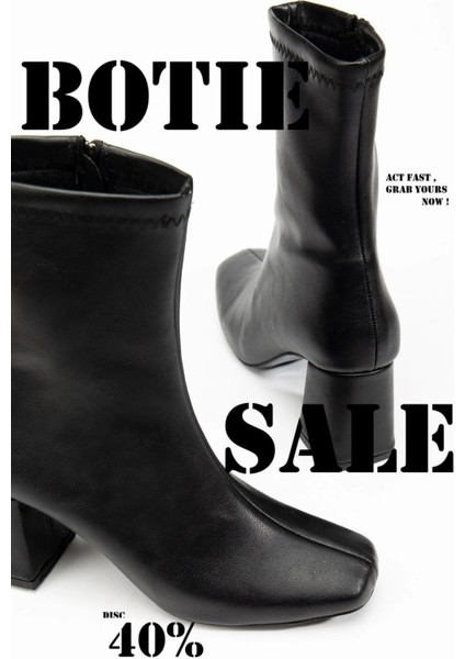 Siyah Kadın Küt Burun Topuklu Bot Orta Bot Yandan Fermuarlı fırsatları